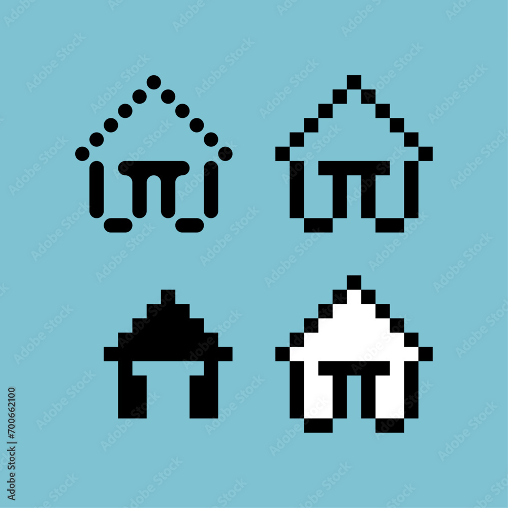 Poster pixel art outline sets of house icon with variation color item asset. house icon on pixelated style.