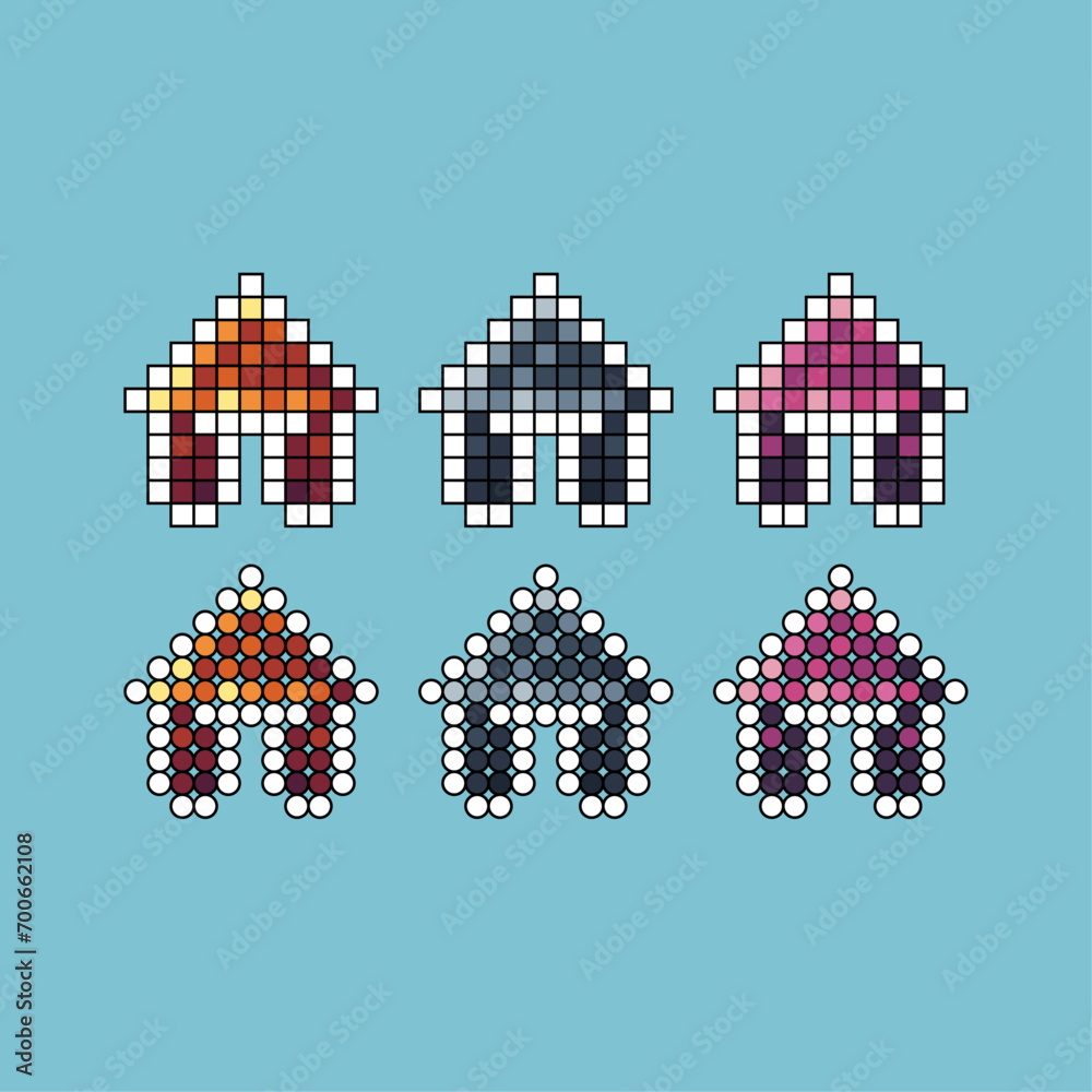 Poster pixel art stroke sets of house icon with variation color item asset. house icon on pixelated style. 
