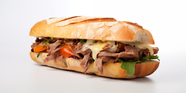beef and cheese sandwich in white background