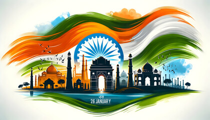 Watercolor banner for indian republic day. - obrazy, fototapety, plakaty