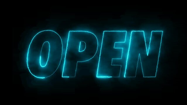 Glowing sign neon light with Open text animation