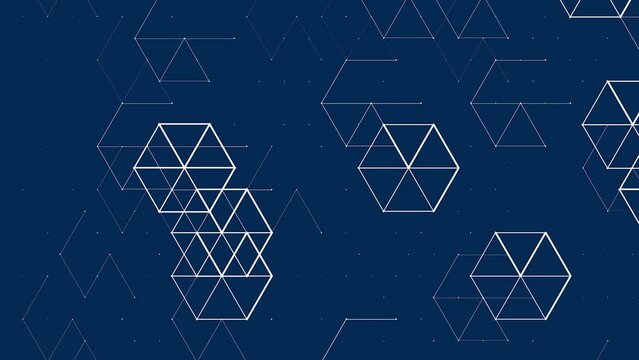 Dynamic blue background made of hexagons. Rendering animation.
