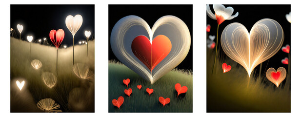 Set of Valentine's Day backgrounds with red hearts.