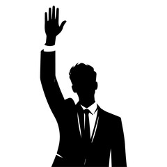 Business man Raised hand vector silhouette