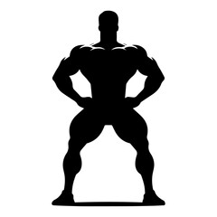 minimal bodybuilder pose vector silhouette, black color silhouette, white background