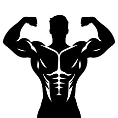 minimal bodybuilder pose vector silhouette, black color silhouette, white background