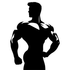 Fototapeta premium minimal bodybuilder pose vector silhouette, black color silhouette, white background