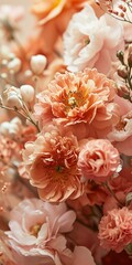 Aesthetic wallpaper with Peach Fuzz color shades. Floral background. Pantone color