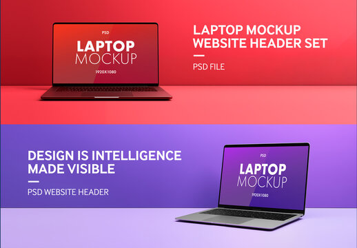 Laptop header design mockup set – ai generated laptop