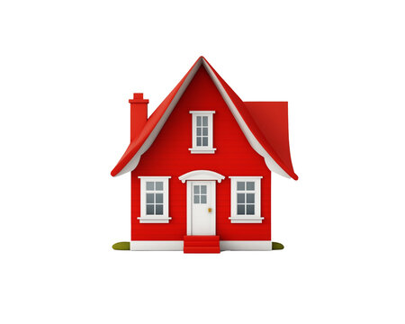3D image of a big red house with a white door. Generative AI. PNG