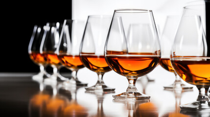 Cognac glasses on table, catering event