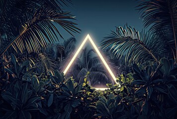 neon triangle surrounded by tropical plants