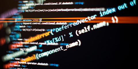 Running Computer data programming. Coding script text on screen.