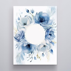Beautiful watercolor floral blue wedding template