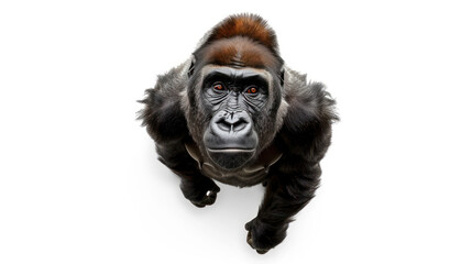 a gorilla on white background is looking up. Generative AI