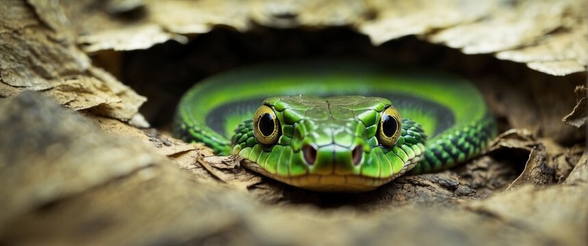 little green snake staring at you