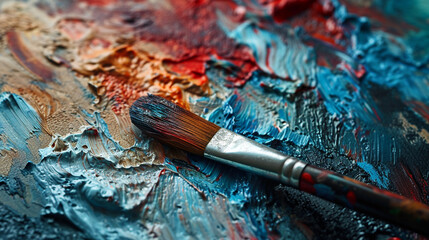 Fototapeta premium Minimalistic a few paint brush and paint background concept with empty space. The canvas is filled with paintings