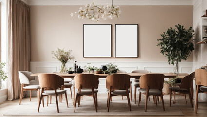  blank frame poster Be inspired by the contemporary charm of this dining room, featuring a blank frame mockup that allows you to curate your own unique gallery wall 