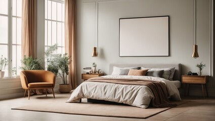 Frame mockup Living room wall poster mockup contemporary Scandinavian style interior background design Modern interior design