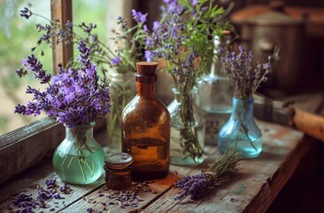 Obraz na płótnie Canvas six homemade lavender oil recipes