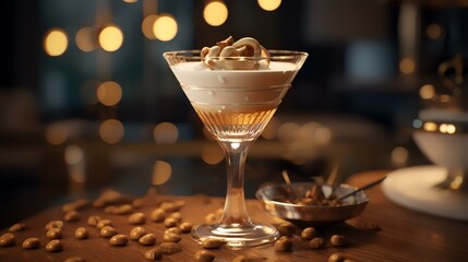 Delicious panna cotta dessert in glass on the table, closeup - obrazy, fototapety, plakaty