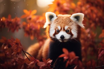 Red panda in the autumn forest. Red panda in autumn forest