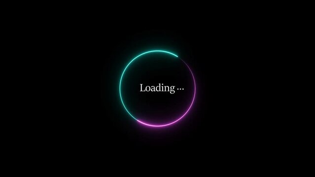 Abstract neon circle loading bar cyan and pink color animation. Black background UHD 4k video.	