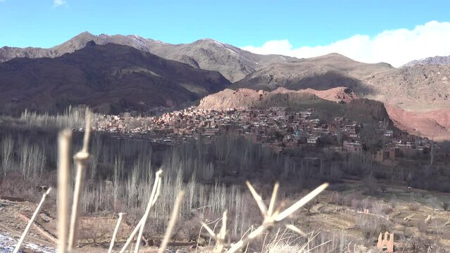 Iran Travel. Old village, clachan of Abyan (Abyaneh), Karkas Mountains at winter