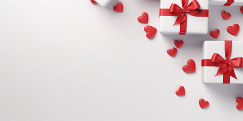 Valentine's day background with gift boxes and red hearts. 3d rendering