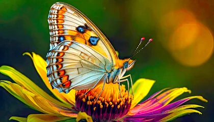 Muurstickers Macro shots, Beautiful nature scene. Closeup beautiful butterfly sitting on the flower in a summer garden. © blackdiamond67