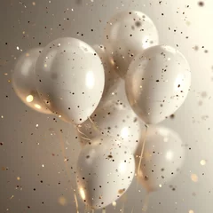 Schilderijen op glas white birthday balloons with gold sparks © olegganko