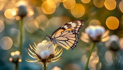Muurstickers Macro shots, Beautiful nature scene. Closeup beautiful butterfly sitting on the flower in a summer garden. © blackdiamond67
