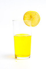 Glass with pure water and lemon on a white background