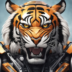 Fototapeta premium realistic illustration of a tiger robot with a fierce expression