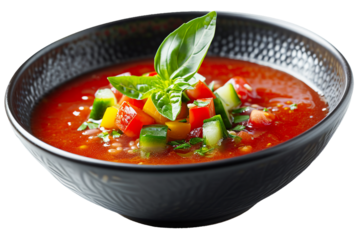 Gazpacho , black bowl, transparent background, isolated image, generative AI