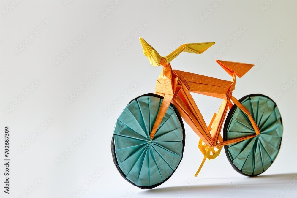 Wall mural origami bycicle objects, objects folded from paper on a white background. generative ai