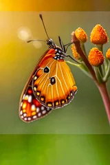 Schilderijen op glas Macro shots, Beautiful nature scene. Closeup beautiful butterfly sitting on the flower in a summer garden. © blackdiamond67