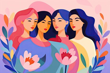 Women intertwined in a floral embrace, symbolizing unity and growth