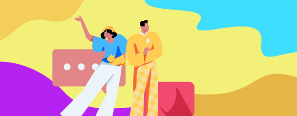 Flat vector illustration of business people operating work scene
