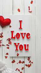 "I Love You" message with heart-shaped cutouts creating a romantic Valentine's Day theme