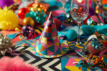 new years party hat design with party accessories