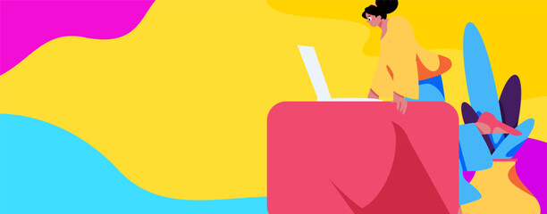 Flat vector illustration of business people operating work scene
