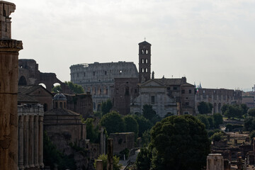Fototapeta premium Rome Italy 08 19 2021: Ancient city of Europe. Art and culture. Tourists from all over the world for Barcaccia and Piazza di Spagna, Quirinale, Altare della Patria, Eur and Fori imperiali