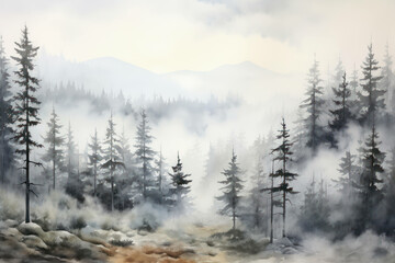 Fog season misty mist landscape pine background tree forest foggy nature mountain morning