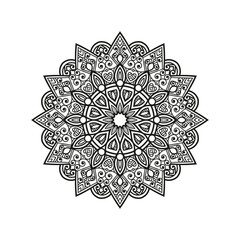 Decorative mandala and pattern for Mehndi, wedding, tattoo, islam, indian, arabic. Outline mandalas coloring book page.