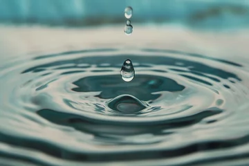 Foto op Aluminium Water drop close up. Splash effect after collision a falling drops with water Surface © kazakova0684