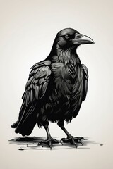 Fototapeta premium Crow tilted its head to the side icon, mono black glyph 2d stamp