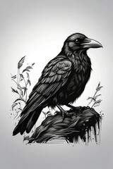 Fototapeta premium Crow tilted its head to the side icon, mono black glyph 2d stamp