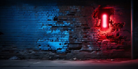 Red glowing neon tube on a brick wall background. 3D Rendering