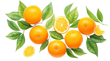 oranges fruit on a branch with leaves illustration isolated on transparent background Remove png, Clipping Path, pen tool - obrazy, fototapety, plakaty